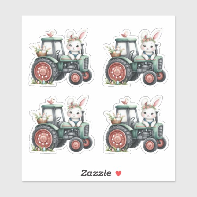 Easter Green Rabbit Tractor Eggs Sticker (Sheet)