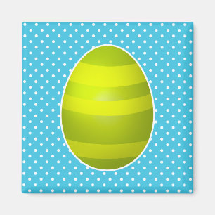 Easter Green Striped Egg Blue Polka Dot Background Magnet