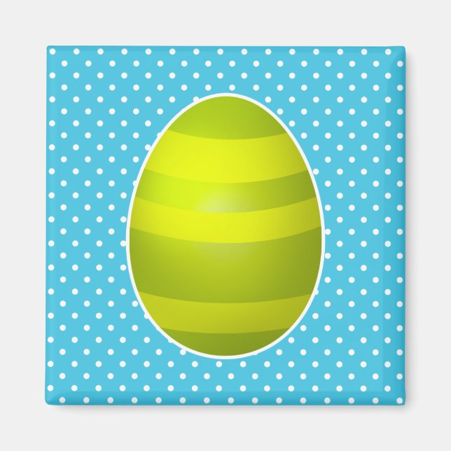 Easter Green Striped Egg Blue Polka Dot Background Magnet (Front)