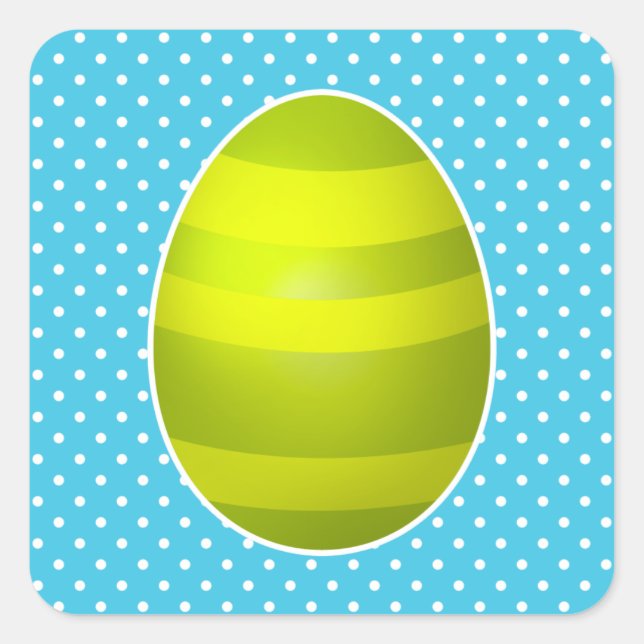 Easter Green Striped Egg Blue Polka Dot Background Square Sticker (Front)