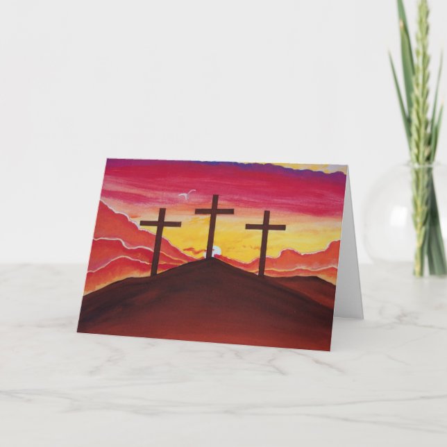 Easter Greeting Card Crosses Sunset Jesus Art (Front)