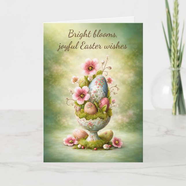 Easter Greeting Card Floral Eggs Spring Garden (Front)
