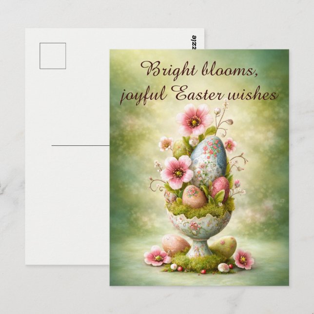 Easter Greeting Card Floral Eggs Spring Garden (Front/Back)