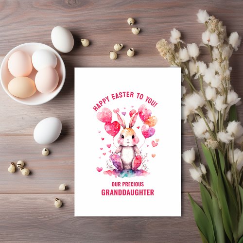 Easter Greeting Granddaughter Bunny Heart Balloons Card