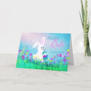 Easter Greeting - Grandson - Easter Bunny -Flowers Holiday Card