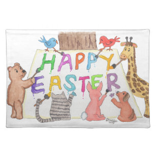 Easter Greeting Painted by Animals Cloth Placemat