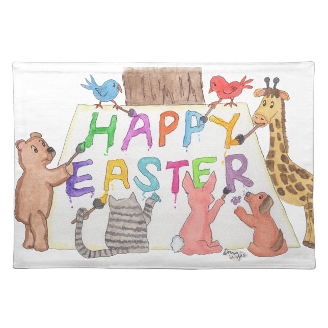 Easter Greeting Painted by Animals Cloth Placemat (Front)