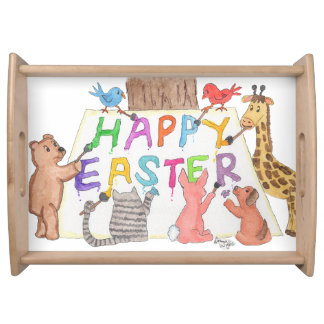 Easter Greeting Painted by Animals Serving Tray