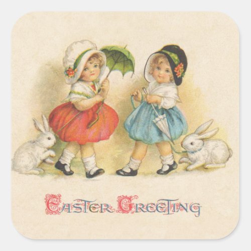 Easter Greeting Vintage Square Sticker
