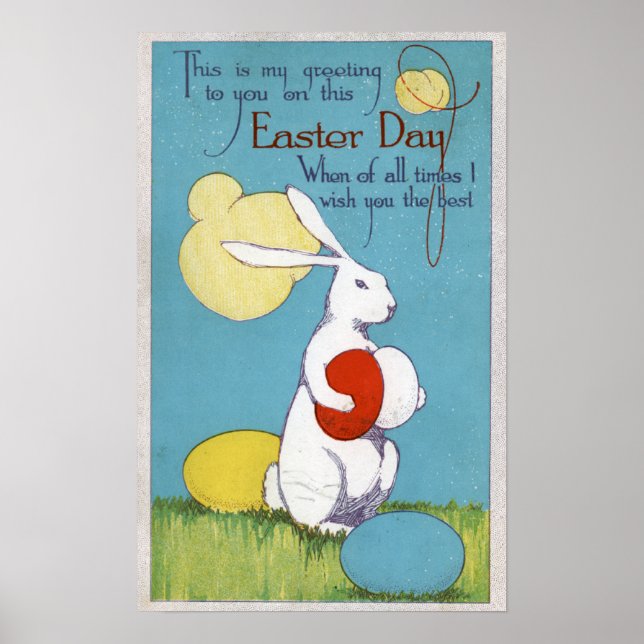 Easter GreetingEaster Bunny Holding Eggs Poster (Front)