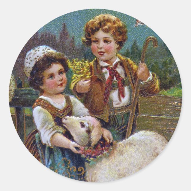 Easter Greetings 1908 Classic Round Sticker (Front)