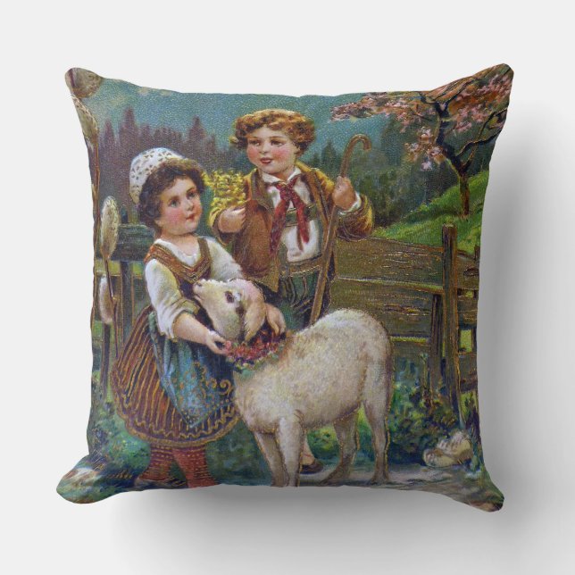 Easter Greetings 1908 Throw Pillow (Front)