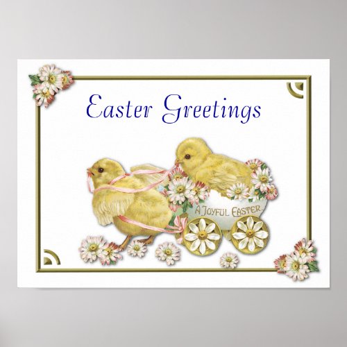 Easter Greetings Baby Chicks Customizable Poster