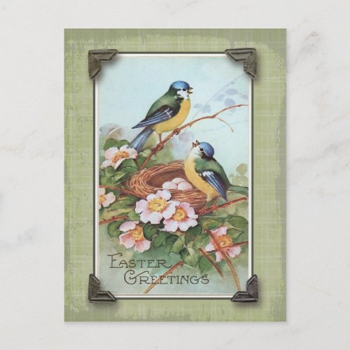 Easter Greetings Blue Bird Vintage Reproduction Holiday Postcard