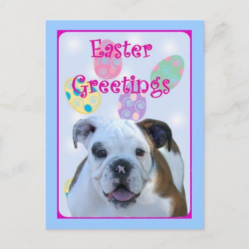 Easter greetings bulldog holiday postcard