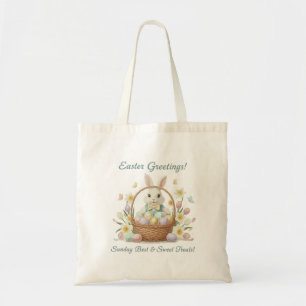 "Easter Greetings Bunny & Basket Watercolor Holid Tote Bag