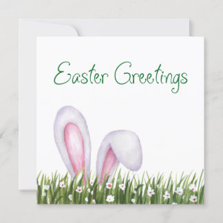 EASTER GREETINGS, BUNNY CARD, SQUARE BLANK INSIDE INVITATION