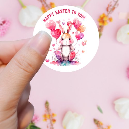 Easter Greetings Bunny Heart Balloons Custom Classic Round Sticker