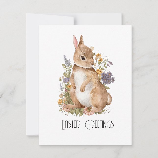 Easter Greetings Bunny Rabbit Flower Vintage  Holiday Card (Front)