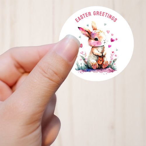 Easter Greetings Bunny with Its Guitar Classic Round Sticker
