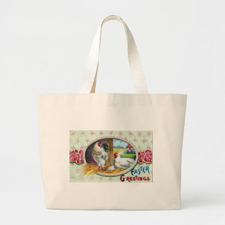 Easter Greetings Chickens Large Tote Bag