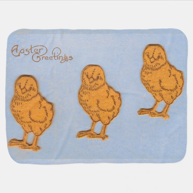 Easter Greetings Chicks Blue Baby Blanket (Horizontal)