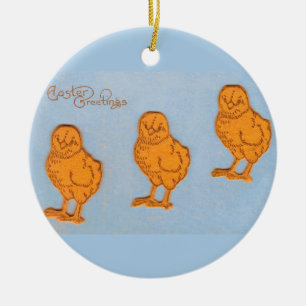 Easter Greetings Chicks Blue Ceramic Ornament