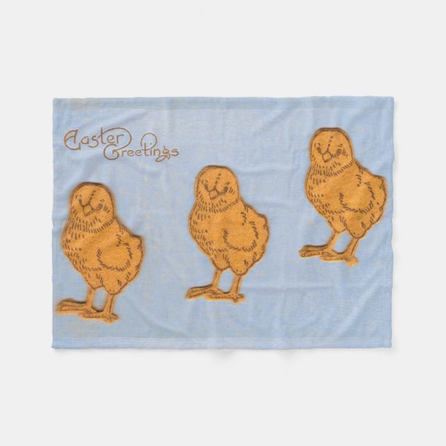 Easter Greetings Chicks Blue Fleece Blanket (Front (Horizontal))