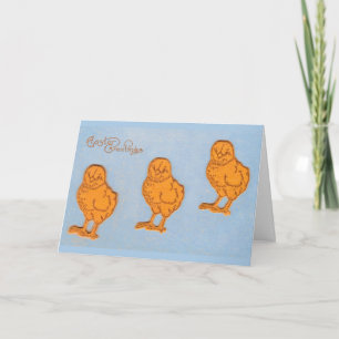 Easter Greetings Chicks Blue Holiday Card