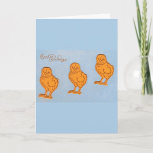 Easter Greetings Chicks Blue Holiday Card