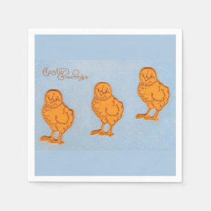 Easter Greetings Chicks Blue Paper Napkins