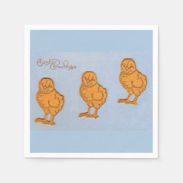 Easter Greetings Chicks Blue Paper Napkins (Front)