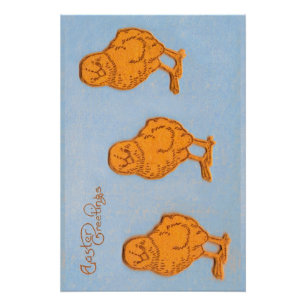Easter Greetings Chicks Blue Poster