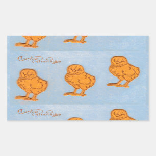 Easter Greetings Chicks Blue Rectangular Sticker