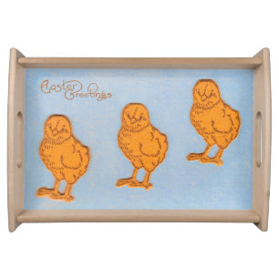 Easter Greetings Chicks Blue Serving Tray