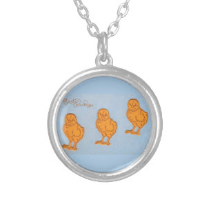 Easter Greetings Chicks Blue Silver Plated Necklace