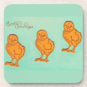 Easter Greetings Chicks Green Beverage Coaster