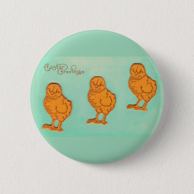 Easter Greetings Chicks Green Button (Front)