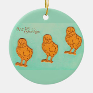 Easter Greetings Chicks Green Ceramic Ornament