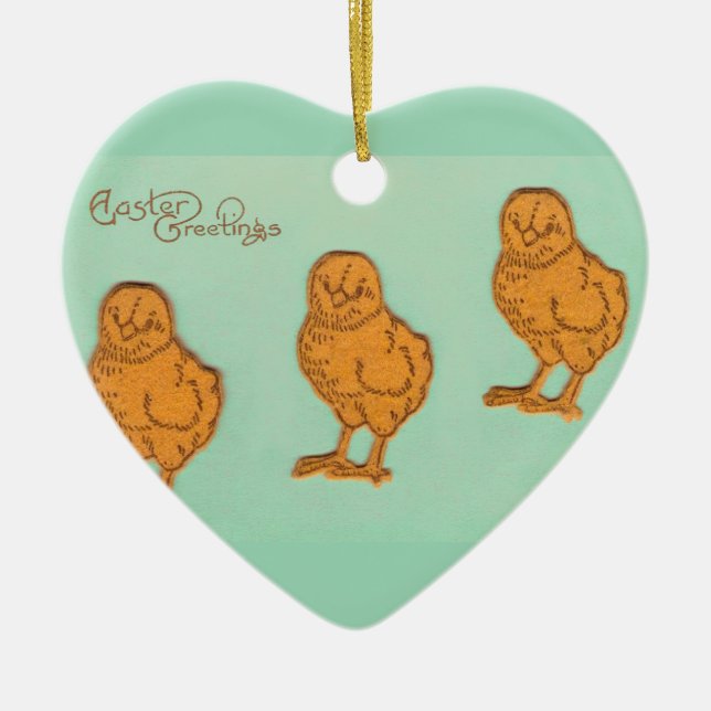 Easter Greetings Chicks Green Ceramic Ornament (Front)