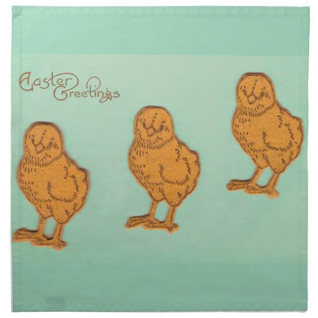 Easter Greetings Chicks Green Cloth Napkin (Front)