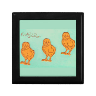 Easter Greetings Chicks Green Jewelry Box