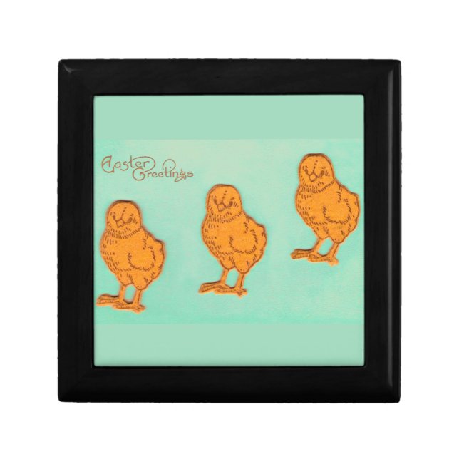 Easter Greetings Chicks Green Jewelry Box (Front)