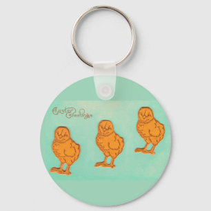 Easter Greetings Chicks Green Keychain