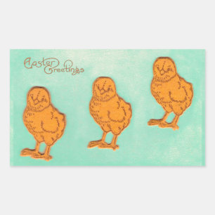 Easter Greetings Chicks Green Rectangular Sticker