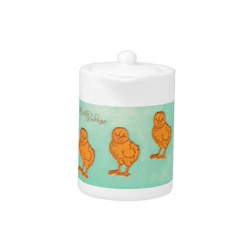 Easter Greetings Chicks Green Teapot