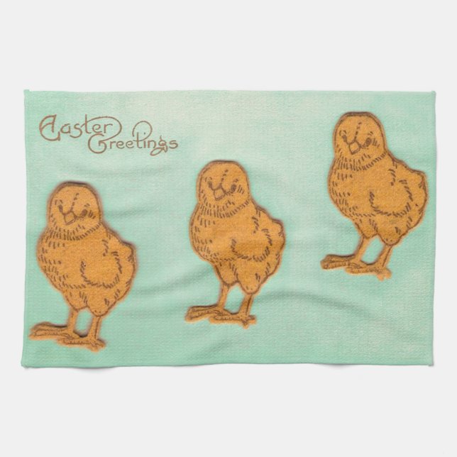 Easter Greetings Chicks Green Towel (Horizontal)