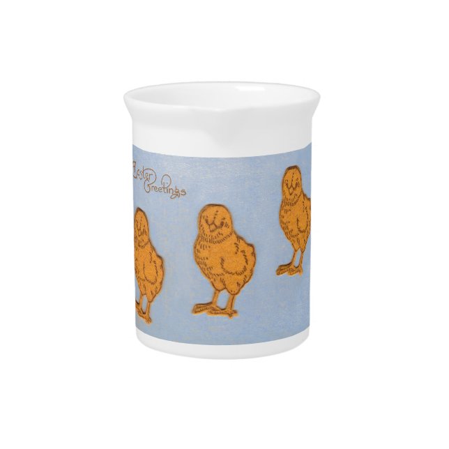 Easter Greetings Chicks in Blue Beverage Pitcher (Front)
