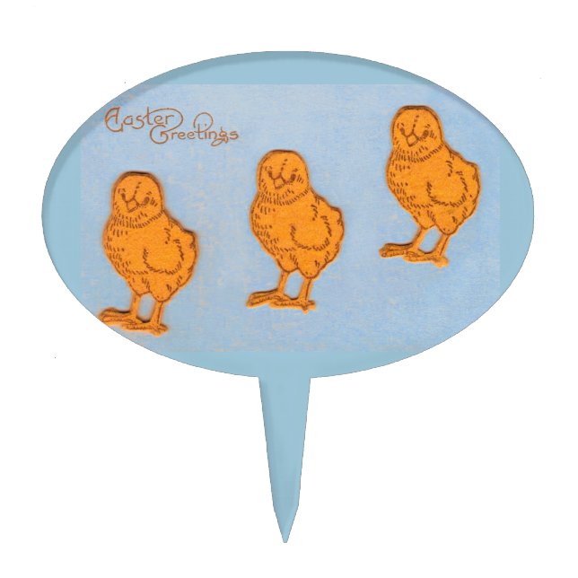 Easter Greetings Chicks in Blue Cake Topper (Front)