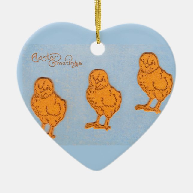 Easter Greetings Chicks in Blue Ceramic Ornament (Front)